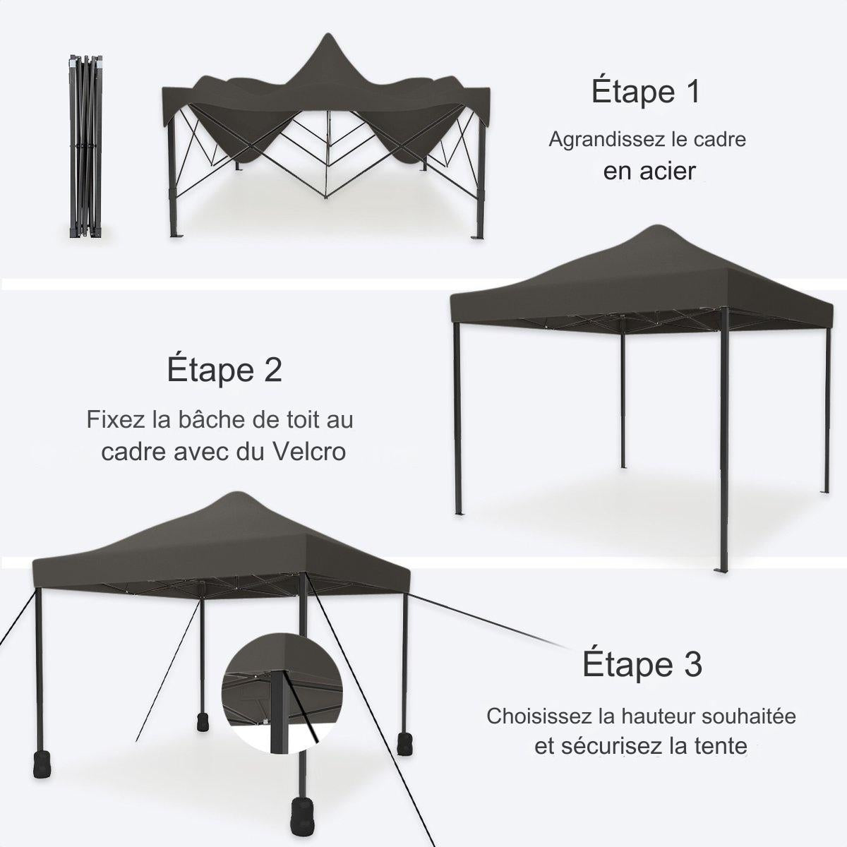 Tonnelle de jardin - LifeGoods - Pliable - Etanche - Sac de transport à roulettes - 3x3 m - Anthracite