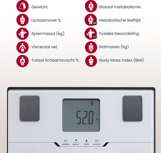 Pèse-personne intelligent avec analyse corporelle - Technologie japonaise - Pèse-personne numérique - avec application - Précis pour le suivi de la santé - TANITA® - BC-401 Blanc