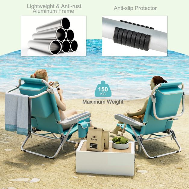 Costway Chaise de plage - pliable et réglable - max 150 kg - 66 x 65 x 78 cm - Bleu