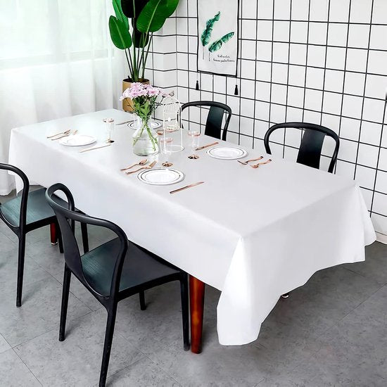 Partizzle 2x Nappe en plastique jetable - Décorations pour futures mariées - Décoration de mariage à Noël - Anniversaire - Blanc - 274 x 137 cm