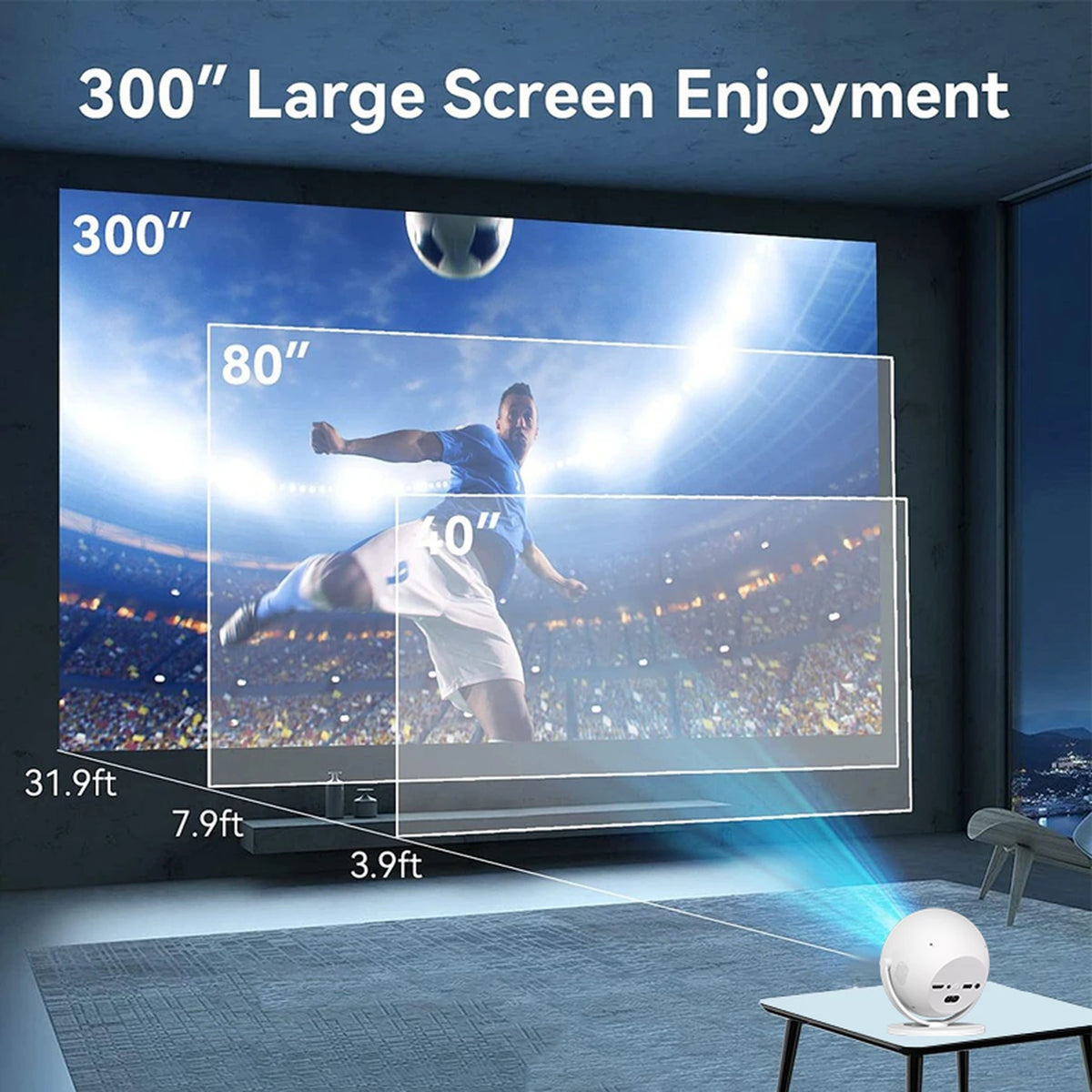 Projecteur XBJ 360° - Full HD 1080p - Compatible 4K - 900 lumens ANSI - Image de 200 pouces - Wi-Fi et Bluetooth