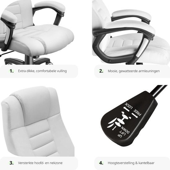 tectake® - Siège de direction de luxe Siège de bureau Siège de bureau - simili cuir - blanc