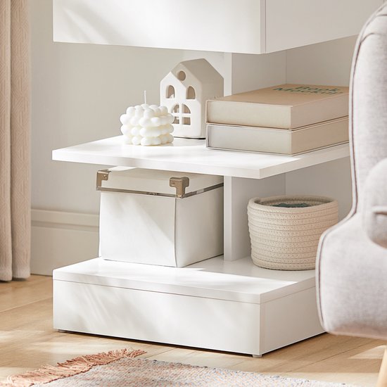 SoBuy Lot de 2 tables d'appoint, table de nuit avec 1 tiroir et 3 étagères, table basse au design scandinave pour le salon ou la chambre, blanc, 39x65x39cm, FBT49-Wx2