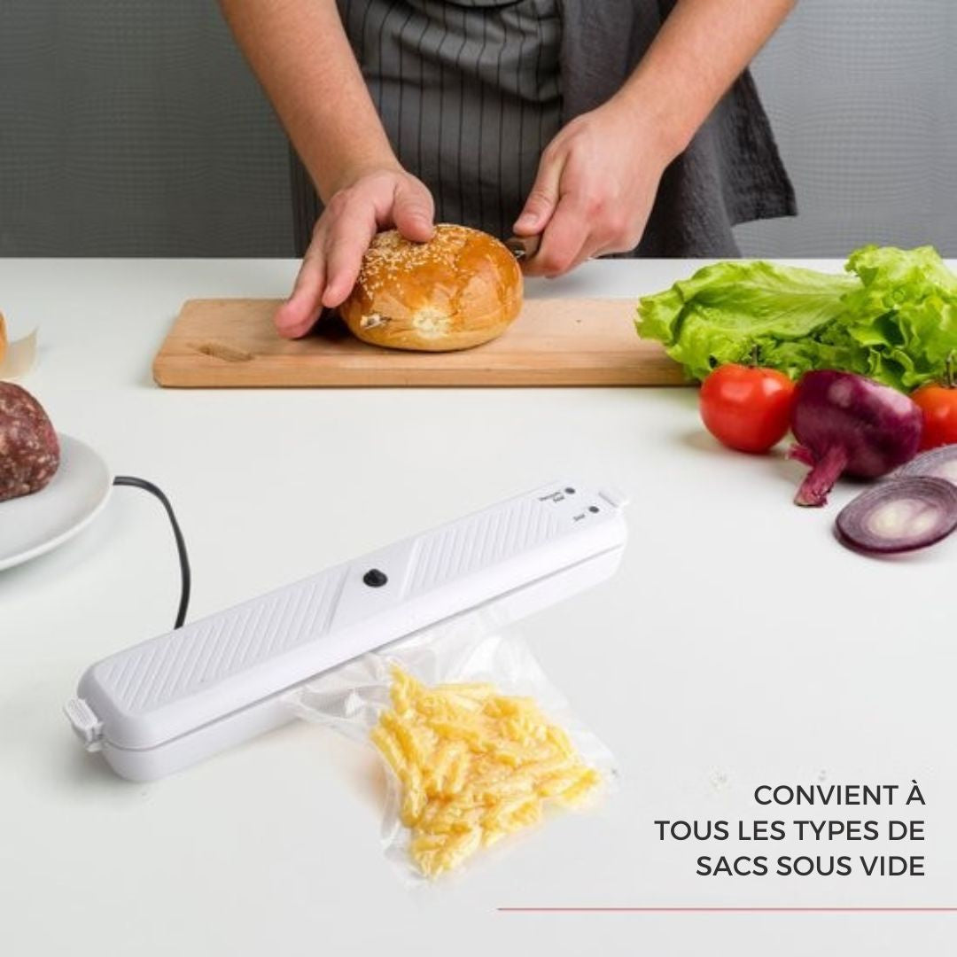 Machine à emballer sous vide Gtrise - 10 sachets sous vide - Simple - Pour tous types d'aliments - blanc