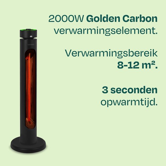 Chauffage de terrasse sur pied VONROC Panarea 2000 W – Chauffage de terrasse – Élément chauffant infrarouge Golden Carbon – Fonction pivotante – Télécommande incluse