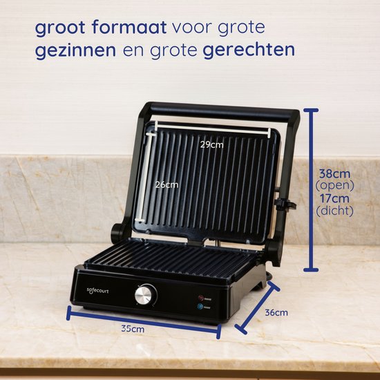 Safecourt Kitchen - Grille à panini et fer à sandwich grillé - Plaques amovibles sans PFAS et lavables au lave-vaisselle - Grande surface de gril - Chaleur rapide - Gril à contact - Noir