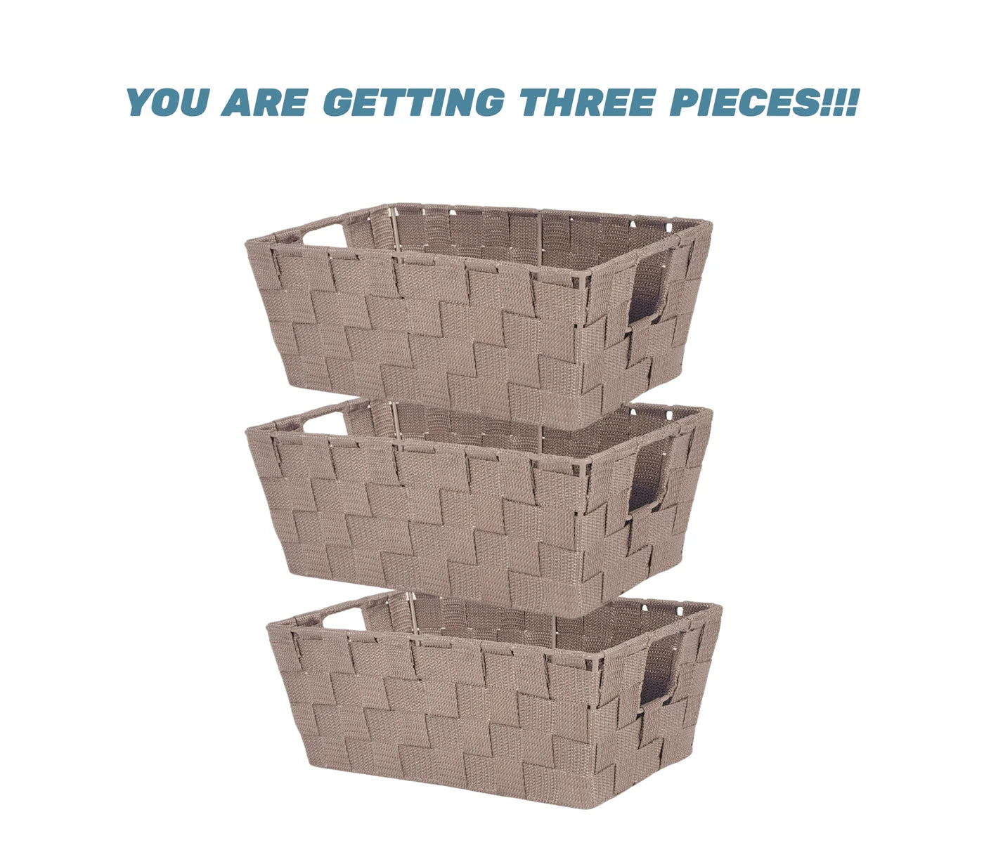 Kevahome Lot de 3 paniers de rangement avec sangle de transport - Polypropylène tissé à la main - Taupe - 12 x 6,5 x 4,5 pouces