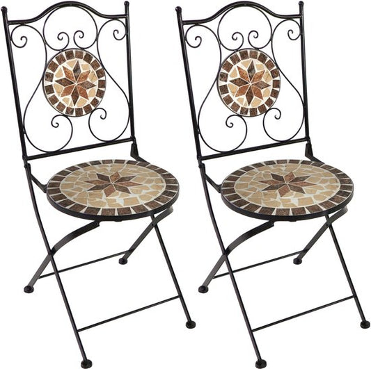 Chaises de bistrot AXI Amélie – Pliantes – Earth Brown – Chaises de jardin pliantes en métal – Dossier haut – Lot de 2 pièces – Effet mosaïque – Incrusté de carreaux de céramique – Capacité de charge de 150 kg – Jardin, terrasse ou balcon