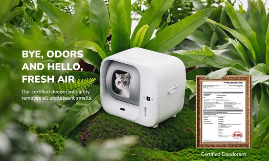 Litière automatique Furbulous avec contrôle via application, grande litière sécurisée de 60 L pour plusieurs chats avec système anti-odeurs, blanche - Litière 2,4 GHz avec fonction « Pack & Seal », autonettoyante et rechargeable, grande capacité, applicat