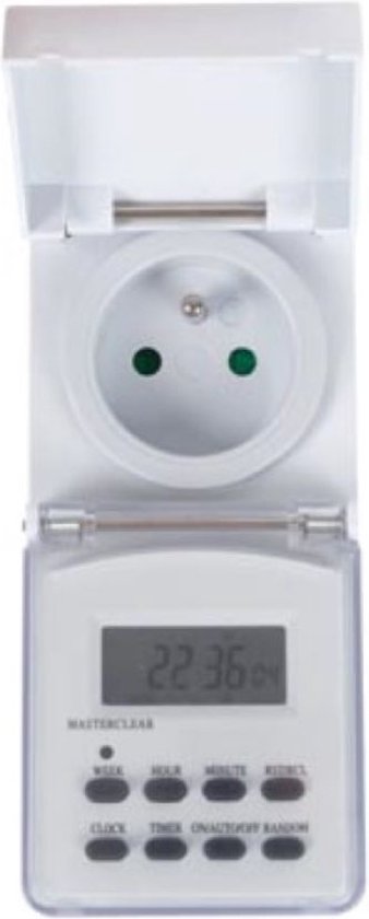 Perel Minuterie hebdomadaire, numérique, 230 V, 32 A, 3600 W, IP44, pour usage extérieur, mise à la terre française type E, blanc
