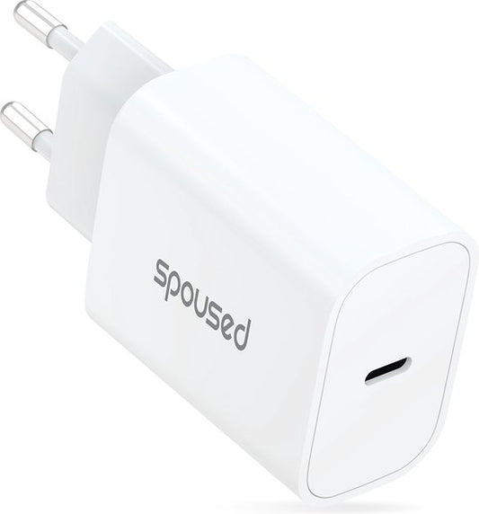 Spoused Adaptateur USB C 20W - Chargeur rapide - Pour iPhone et Samsung - Blanc