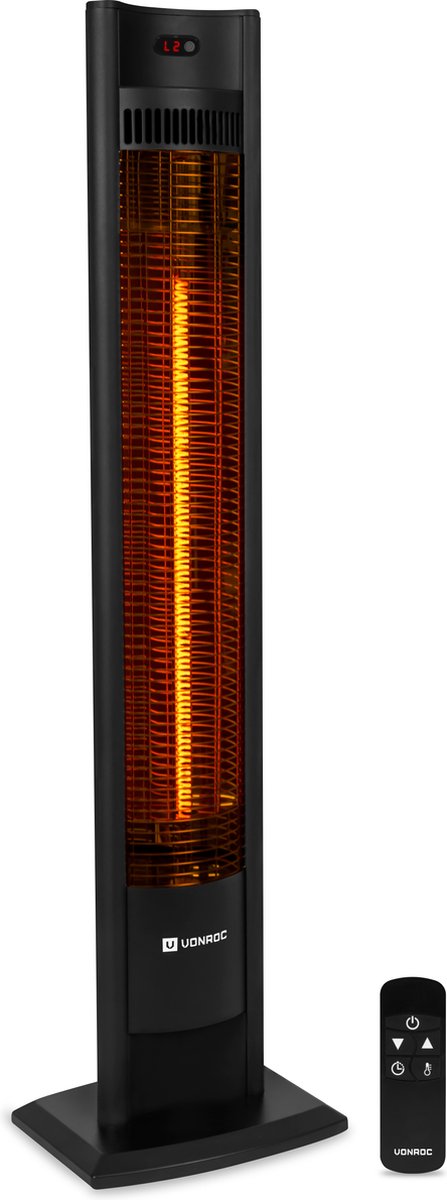 VONROC Chauffe-terrasse Filicudi - Infrarouge - 2000W - Haute efficacité - Elément en carbone - 2 modes de chauffage - Ecran LCD - Télécommande incluse