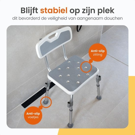 Chaise de douche réglable Goliving - Accoudoirs et dossier amovibles - Tabouret de douche avec support de pommeau de douche - Antidérapant - 3,2 kg - Hauteur 70-84 cm - Blanc