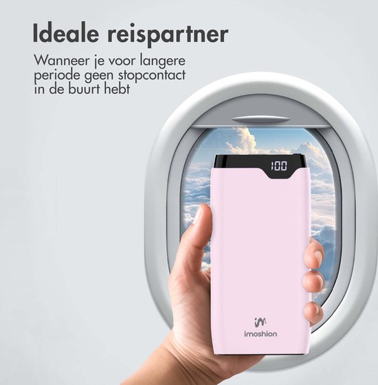 Batterie externe - imoshion - 20000 mAh - Chargeur rapide 22,5W - USB C & USB A - Powerbank adapté à iOS/Android - Rose clair