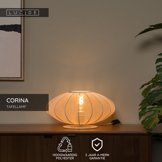 Lucide CORINA - Lampe de table - Ø 40 cm - 1xE27 - Beige - Japandi