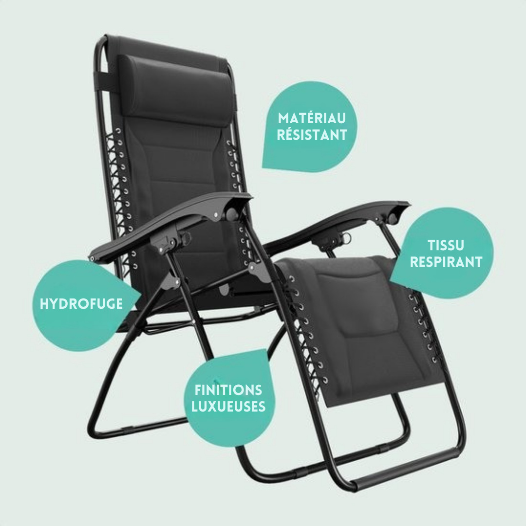 LifeGoods - Lot de 2 chaises longues - 30°-90° réglable - 150 kg max - Support pour gobelets et téléphone - Noir
