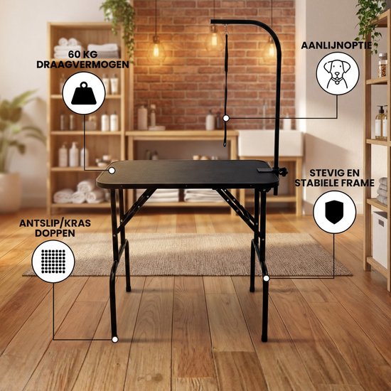 Animali Trim Table - Table de toilettage pour chien - Table de toilettage pour chien - Pliable - Avec option laisse - Noir