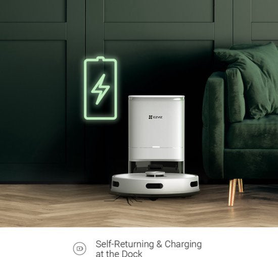 EZVIZ RE4 Plus - Robot aspirateur avec fonction de lavage, puissance d'aspiration de 4 000 Pa, station de vidage automatique, navigation et évitement d'obstacles - Compatible avec Google Assistant et Alexa - Noir