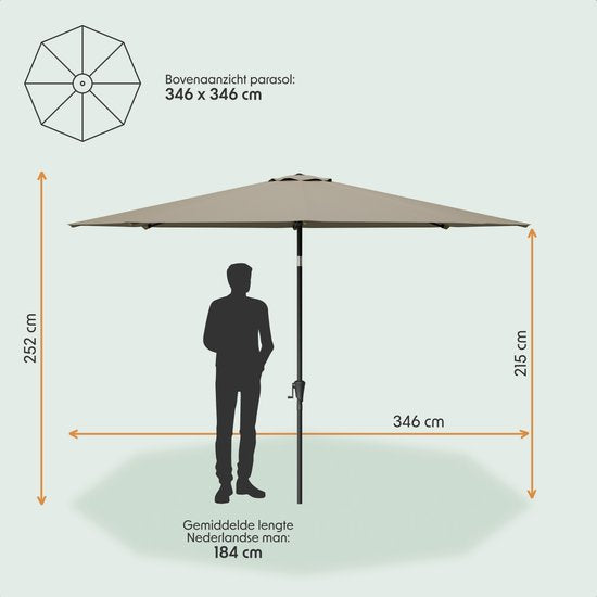 LifeGoods Parasol - Jardin - Ø350 cm - 30° inclinable - Imperméable - UPF50+ - Taupe