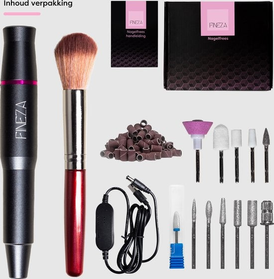 Fineza Lime à ongles - Électrique - Lime à ongles - Avec embouts - Avec rouleaux de ponçage - Extracteur de callosités - Appareil de manucure - Set de pédicure - Gris