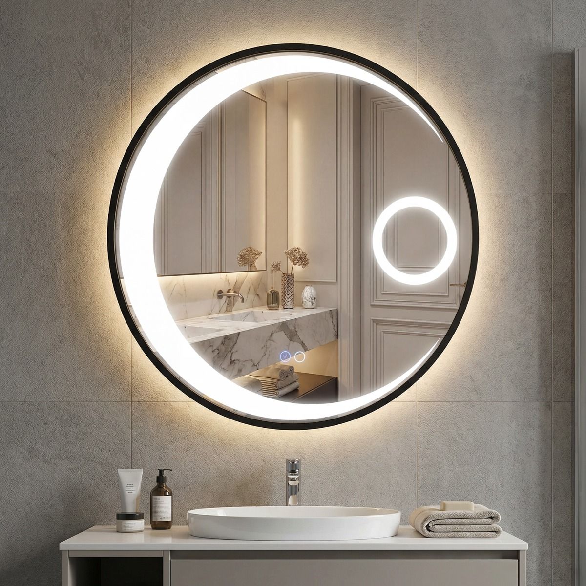 Miroir de salle de bains rond Coast - Éclairage LED - Anti-buée - 61 cm Noir