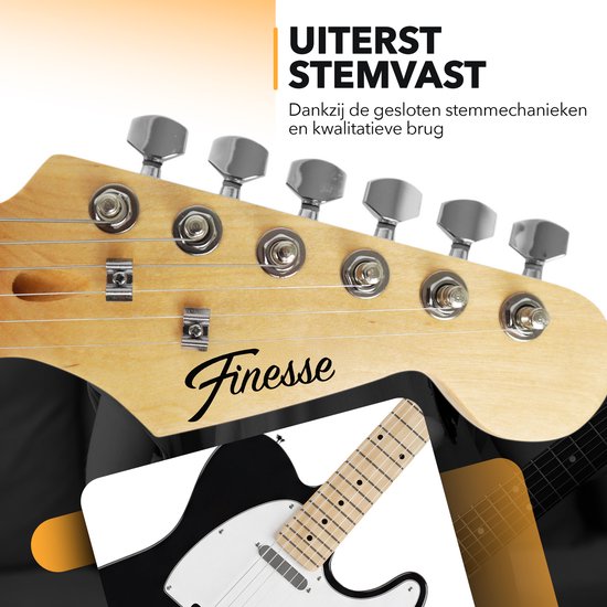 Guitare électrique Finesse avec ampli - avec cours vidéo - TE Guitare - Adultes - Enfants - Noir