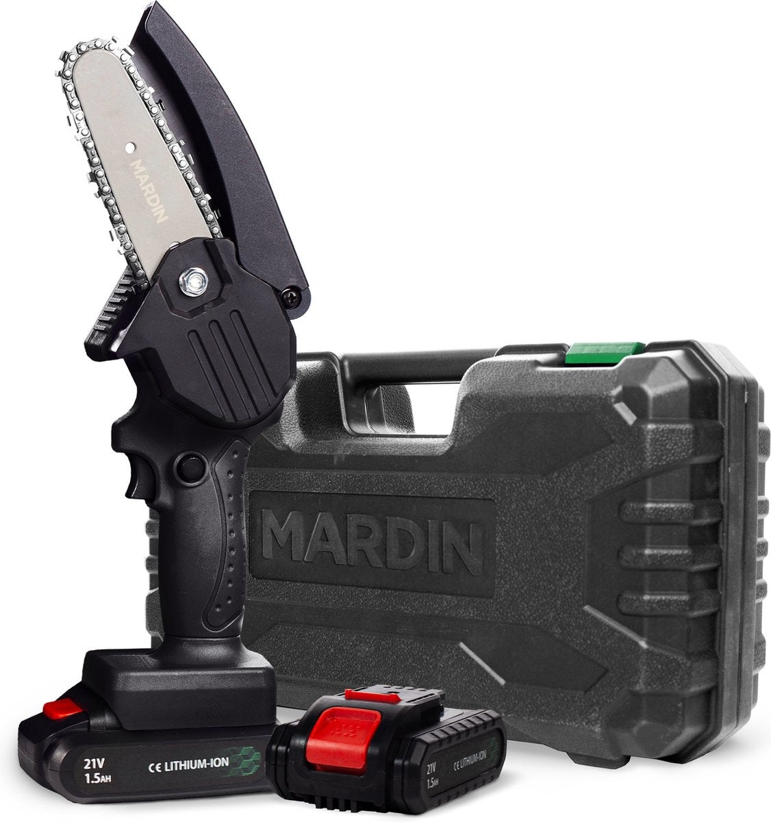 Mardin - Mini tronçonneuse - Scie d'élagage - 2 Batteries - Mallette incluse - Noir