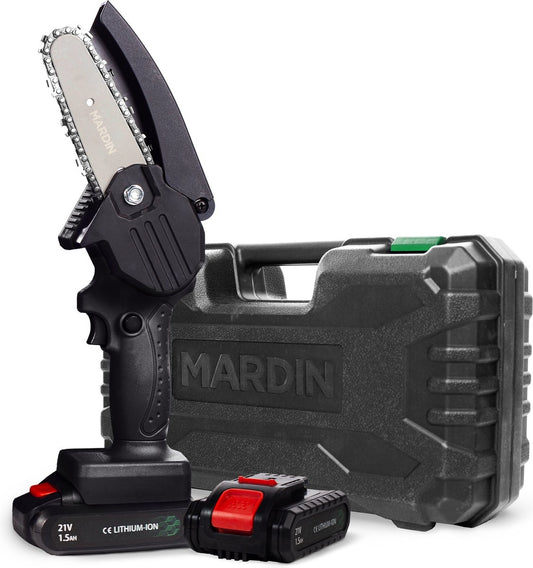 Mardin - Mini tronçonneuse - Scie d'élagage - 2 Batteries - Mallette incluse - Noir