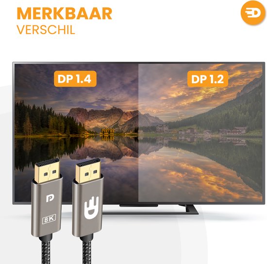 Drivv. Câble Displayport - 8K 60Hz - 4K 144 Hz - 32.4GBps - Displayport 1.4 - Câble DP - 1 mètre - Gris moderne