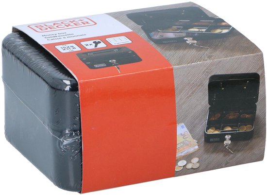 Coffre-fort Black&Decker - 2 clés - noir - acier - bac à monnaie - 15 x 12 x 8 cm