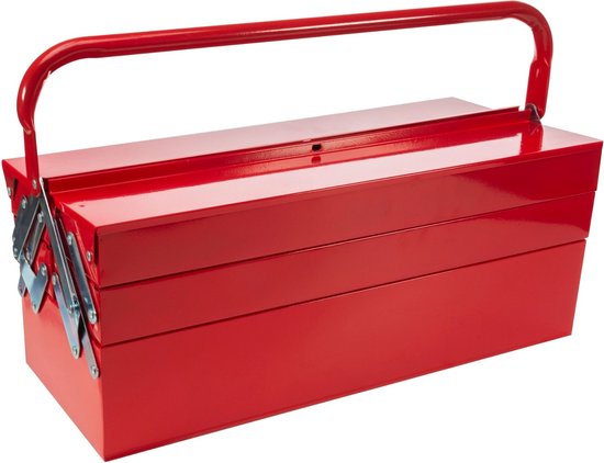 Toolland Boîte à outils, métal, pliable, 5 compartiments, rouge, 530 x 200 x 200 mm