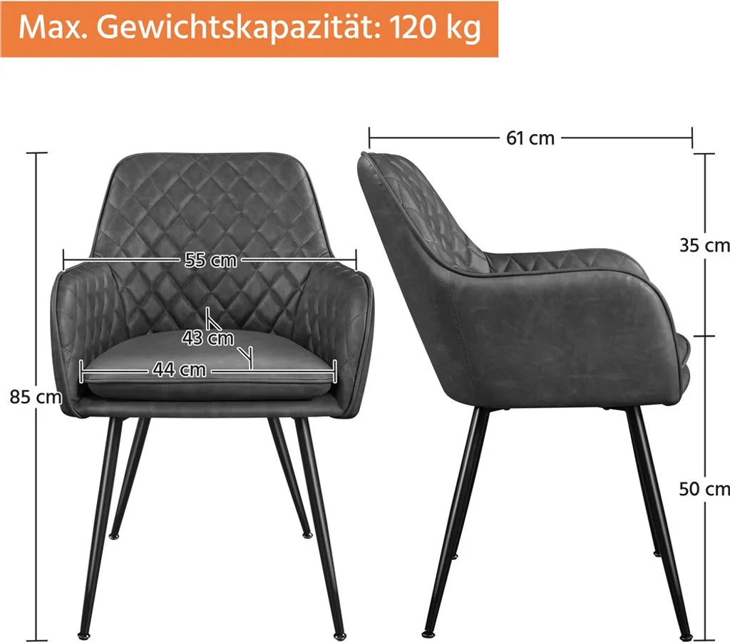 Yaheetech : lot de 2 chaises de salle à manger avec revêtement en velours et accoudoirs - Gris foncé - 57,5 x 58 x 86,5 cm