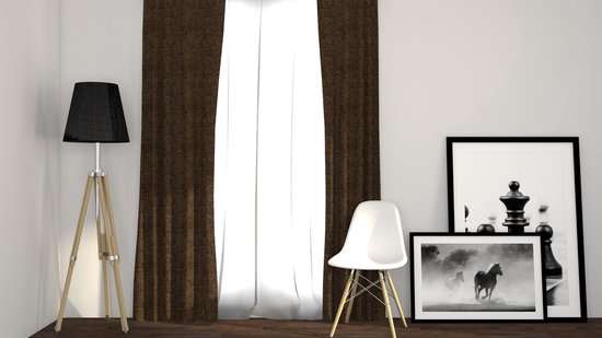 Larson - Rideau occultant tissé de luxe - crochets - brun chocolat - 150 x 250 cm - occultant & prêt-à-porter