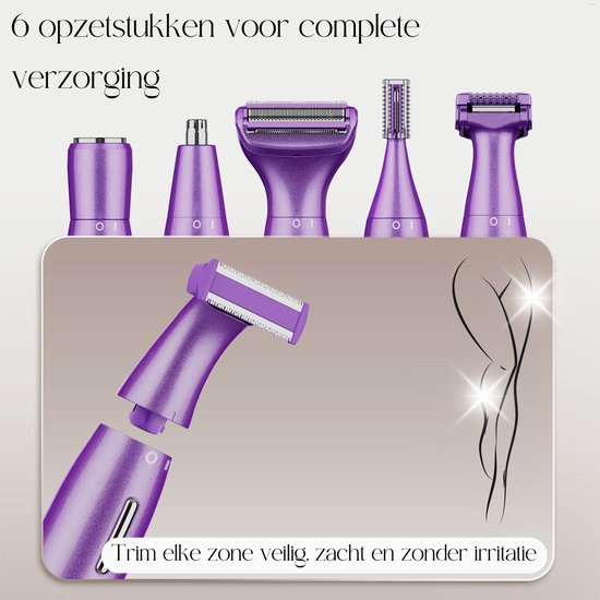 Tondeuse bikini 6 en 1 - Sansbeauté® - Visage - Aisselles - Jambes - Maillot - Tondeuse à sourcils - Epilation visage femmes - Zone intime - Ladyshaves Bikini - Epilateur électrique