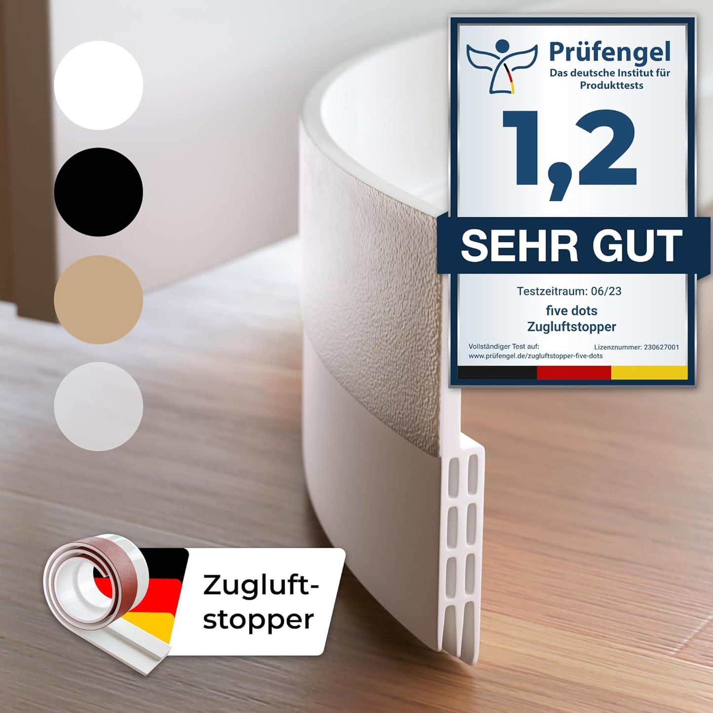 five Dots Draft strip with adhesive edge - silicone pure white - 1 Piece