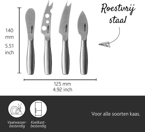 Boska Cheese Knife Set Mini Copenhagen - Couteaux à fromage - Set de 4 - Couteaux à fromage - Lavable au lave-vaisselle - acier inoxydable