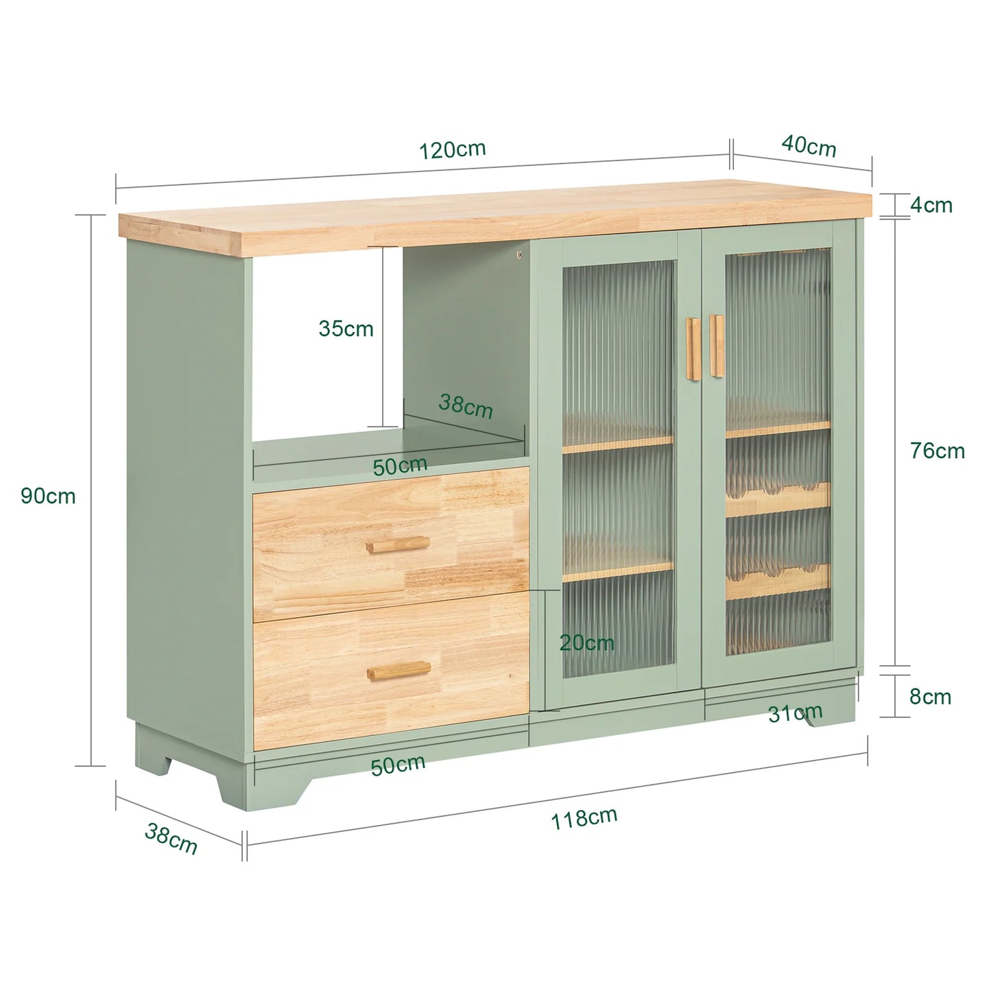 SoBuy Ilot de cuisine - FSB81-GR - Chêne & MDF - Max. 80kg - 120x40x90 - Vert