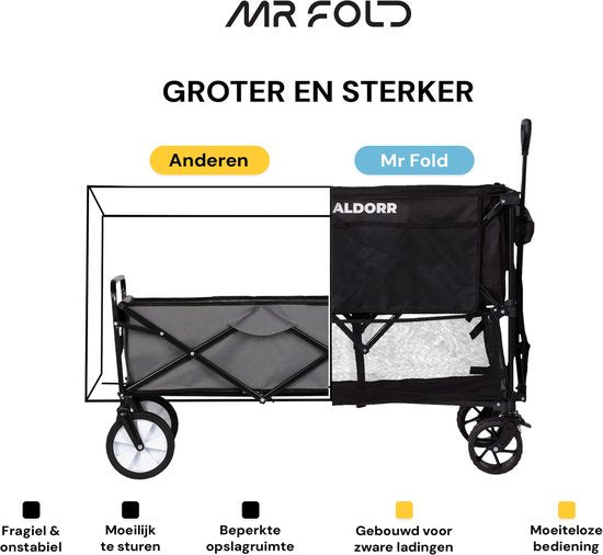 Mr Fold Bolderkar - XL - pliable - 600L - 300KG de capacité de charge - noir - 5 ans de garantie