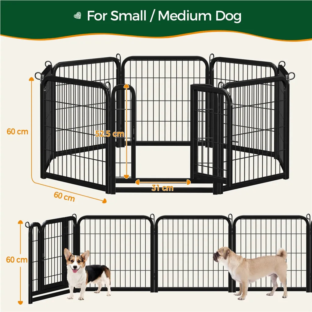 Yaheetech Enclos pour chiots, 8 panneaux, 60,5 cm de hauteur - Enclos pliable pour animaux avec porte - Noir