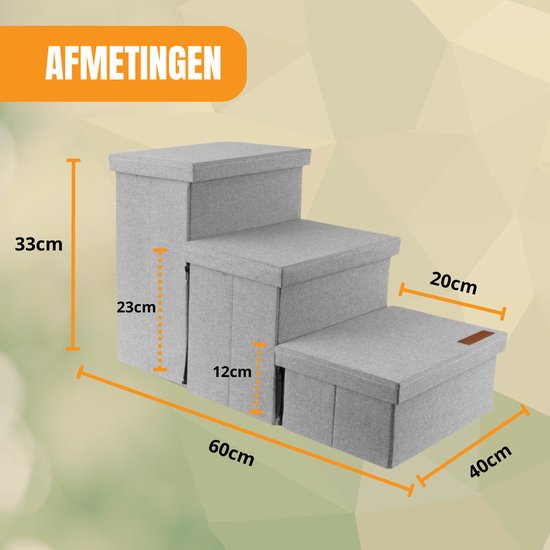 Escalier pour chien modèle solide Escalier pour chien avec rangement - Escalier pour chien - marche pour canapé ou lit - Jusqu'à 60 kg - Gris clair - Universel