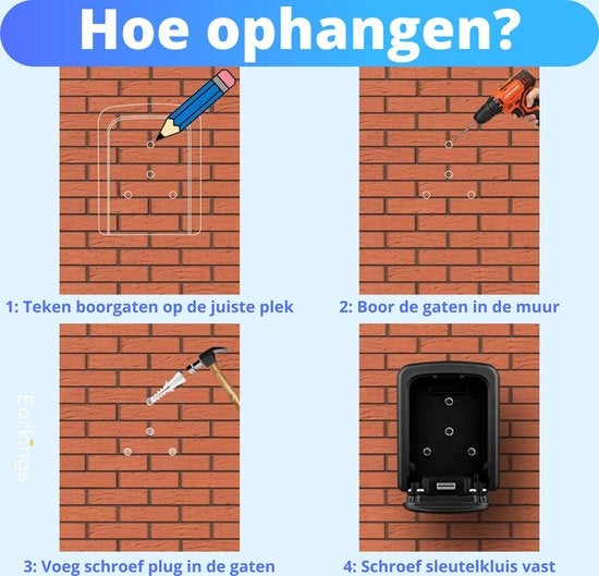 Coffre à clés - Coffre à clés avec code pour l'extérieur - Armoire à clés avec fixation murale - Earkings Coffre à clés avec serrure à combinaison noir