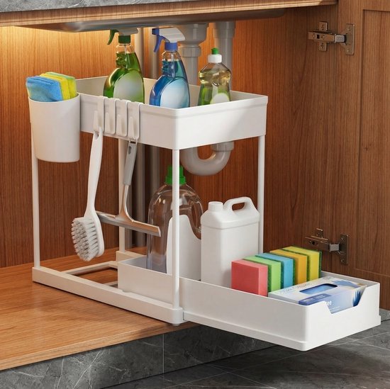 Posity Sink Cabinet Organizer - Kitchen Cabinet Organizer - Sliding Drawer - Cabinet Organizer - Bathroom Organizer - Countertop Organizer - 1 Pull-out Drawer - White