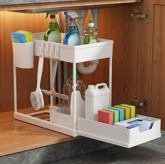 Posity Sink Cabinet Organizer - Kitchen Cabinet Organizer - Sliding Drawer - Cabinet Organizer - Bathroom Organizer - Countertop Organizer - 1 Pull-out Drawer - White