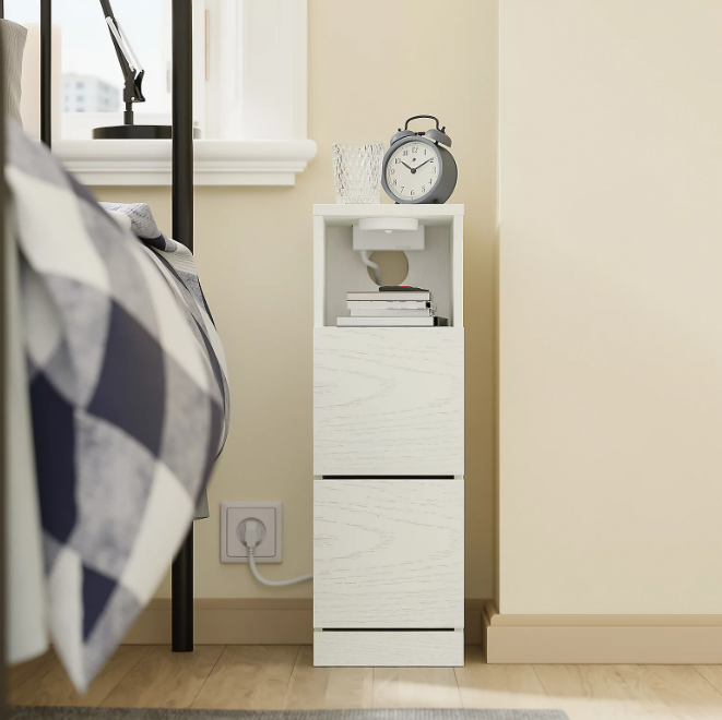 Table de chevet SoBuy 35 x 20 x 60 cm - Blanc crème - 2 tiroirs - Éclairage LED - Port USB et prise électrique