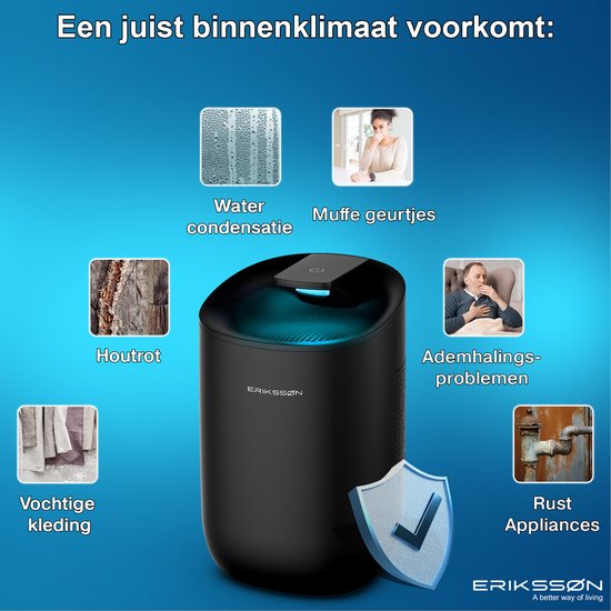 Déshumidificateur Erikssøn Dry Pro - Déshumidifie jusqu'à 0,6 litre par jour - noir