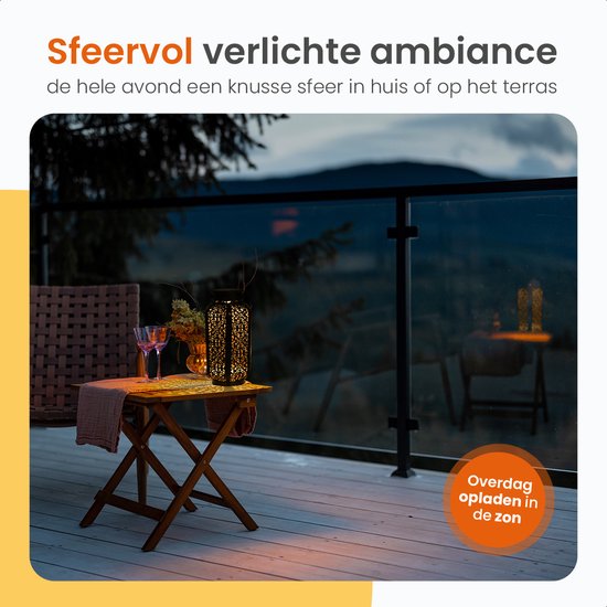 Goliving Lampe de table solaire Spark - Lampe d'extérieur - 2 pièces - Lanterne d'extérieur - Lampe de jardin solaire - Lampe d'extérieur LED - Lampe à suspension - 21 cm - Métal - Bronze