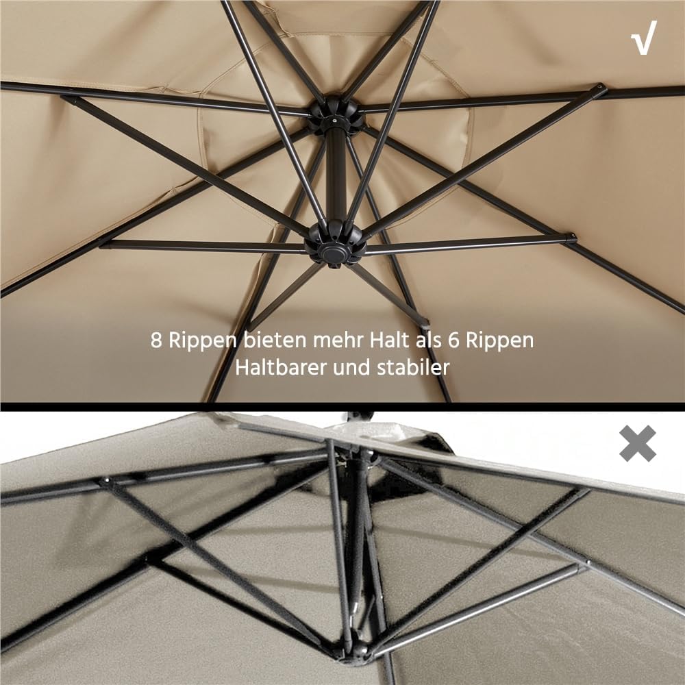 Parasol suspendu Yaheetech 300 cm - Octogonal - Polyester - Avec balancier et pied en croix