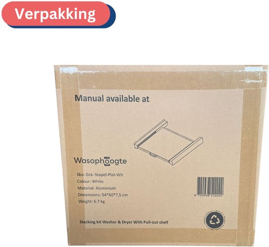 Wasophoogte® Rehausse pour lave-linge et sèche-linge - Kit d'empilage pour lave-linge et sèche-linge - Cadre intermédiaire - Compatible avec tous les modèles - Blanc