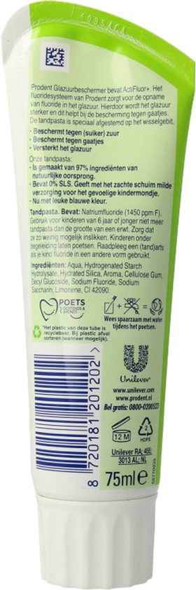 Dentifrice Prodent Protecteur d'émail 75 ml - Enfants à partir de 6 ans - Dentifrice pour enfants