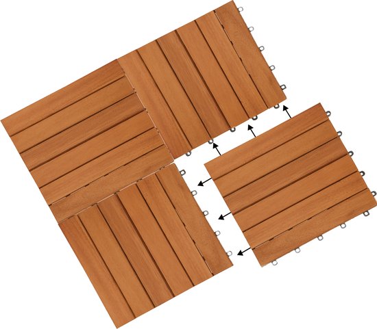 Dalle de terrasse en bois d'acacia - 30 x 30 cm, système « Plug In » - Certifiée FSC®